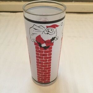 Vintage Libby Glassware Santa Stuck In Chimney Highball Cocktail Glass